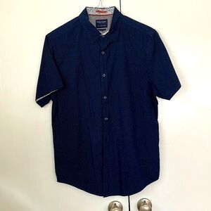 Denim & Flower Men's Navy Blue subtle dot pattern Short Sleeve Shirt